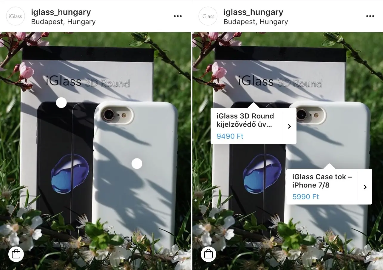 Instagram termék tagging példa