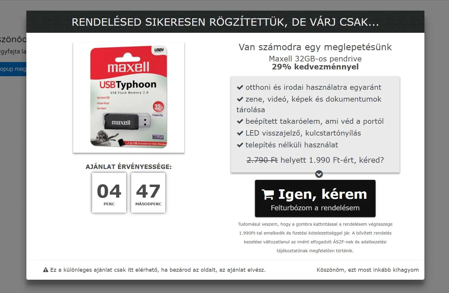 smartupsell kampány előnézet példa